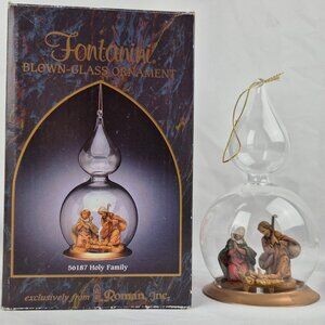 Fontanini Holy Family Blown Glass Tear Drop Christmas Ornament Vintage 90's